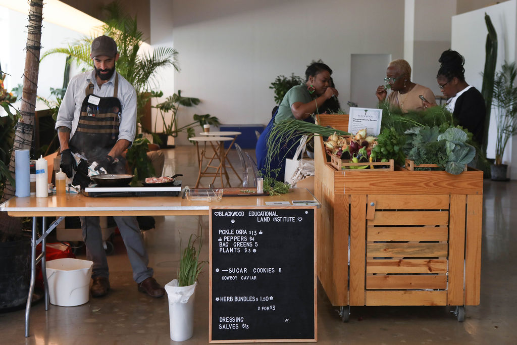 Veggie cart with fresh seasonal produce grown by Blackwood.
